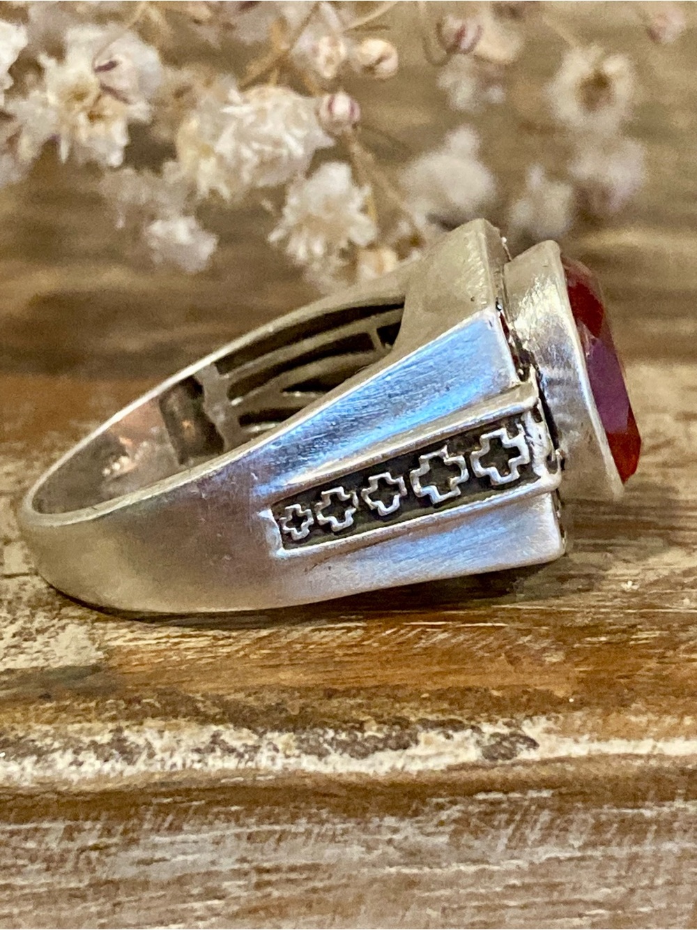 Sterling Silver Ring Band STS Chuck Clemency Silver Orange with Crosses Sz 10 - Picture 5 of 16